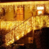 أضواء شريط داخلية وخارجية LED بطول 4 متر وعرض 96 LED لعيد الميلاد مُزيَّنة بالستائر وقطرات الثلج للحديقة والأحتفالات والحفلات - 220 فولت موصل أوروبي