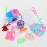 Mini 9db-os készlet babatisztító eszközök bútorok otthoni hercegnő baba plüss tisztító háztartási modell játékok