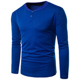 Mens Personalized Solid Color O-neck Casual Long Sleeve Cotton T-shirt 
