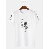 Koszulki z krótkim rękawem dla mężczyzn z japońskimi znakami i różami