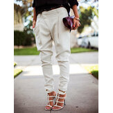 Casual Solid color Pocket high waist Foot pants