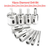 10pcs Diamond Hole Saw Drill Bit Set 6mm-30mm For Tile Ceramic Glass Porcelain Marble