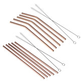 7pcs roestvrij staal Rose Gold Curved Straw / Straight Straw + Brush herbruikbaar
