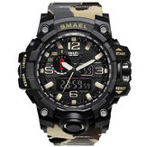 SMAEL 1545防水迷彩ミリタリーPUデジタル時計LEDデジタルデュアルディスプレイ電子腕時計