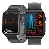 O smartwatch BlitzWolf® BW-HL6 ECG HRV com tela curva AMOLED 3D de 1,85 polegadas possui monitoramento de frequência cardíaca, glicemia, temperatura corporal, pressão arterial e SpO2 para múltiplas funções de saúde e chamada Bluetooth.