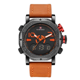 NAVIFORCE NF9094 hombres de moda reloj digital reloj de cuero de la correa reloj deportivo de doble