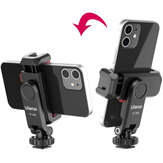 Ulanzi ST-06S Phone Clip with Two Cold Shoe Vertical Shooting Smartphone Clamp Mount Holder Tripod Mount DSLR Camera Mount for Vlog Live Broadcast Photography