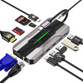 أطلق سراح القمر USB 3.0 الذي يحتوي على 13 منافذ من نوع النوع C مع USB2.0 * 2 USB3.0 * 2 بيانات USB-C PD100W USB-C 4K @ 30Hz HDMI 1080P @ 60Hz VGA 10/100 / 1000Mbps شبكة قارئ بطاقة SD / TF & MS بفتحة 3.5 مم لموالف الصوت متعدد الأبواب كارديف وفواتير USB هابز الفاصل للهاتف التلفزيون اللوحي الكمبيوتر المحمول