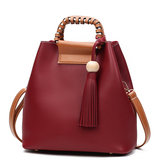 Women PU Tassel Bucket Bags Casual Shoulder Bags Large Capacità Crossbody Bags Shopping Tote