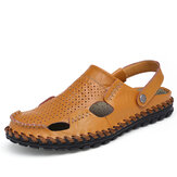 Men Summer Hollow Out Casual Outdoor Fashion Leather Beach Soft Flat Sandal Shoes