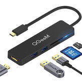 QGEEM 5-w-1 USB C HUB Rozdzielacz adaptera stacji dokującej z wyświetlaczem 4K HDMI HD / USB 2.0 / USB 3.0 / Czytniki kart pamięci