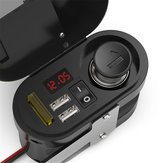 Chargeur étanche pour moto 12V-24V 3.1A avec horloge, double port USB et voltmètre de voiture