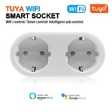 2 I 1 Tuya WIFI Smart Socket Dobbeluttak EU Plug-stemmestyring Trådløs smart stikkontakt APP-fjernkontroll Arbeider med Alexa Google Home