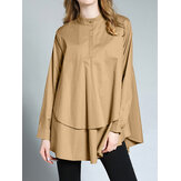 Μπλούζα με κουμπιά, στρογγυλή γιακά, μακριά μανίκια και ανισόμετρο τελείωμα για γυναίκες