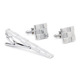 Unisex Business Silver Grid Cufflinks Plus Gravata Clip Set Abotoaduras de alta qualidade