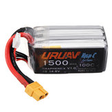 Batería de Lipo URUAV Graphene-X V1.0 4S 14.8V 1500mAh 100C de Carga Rápida con Conectores XT60 para Drones de Carreras FPV RC