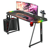 Hoffree Gaming Desk 55'' großer Desktop Ergonomisches Design mit Getränkehalter, Kopfhörerhaken und Mauspad, RGB-Licht für das Home Office