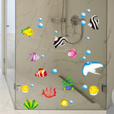 Adesivo per parete rimovibile per bagno con bolle marine del mondo oceanico dei pesci tropicali