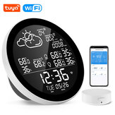 RSH-SWS001 Tuya Smart WiFi Weather Station Thermometer Hygrometer Meter Black&White LED Digital Display APP Remote Control Viewing Indoor Outdoor Hanging Alarm Clock