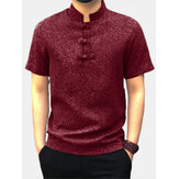Ανδρικά πουκάμισα με κοντά μανίκια και καρέ λαιμό σε κινεζικό στυλ με κουμπιά - Κορυφαία μπλούζα Kung Fu