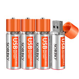 4PCS SORBO Batterie AA Li-po rechargeable 1,5V 1200mAh avec recharge rapide en 1 heure via USB