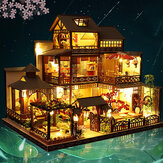 Skala 1:24 kreatywny domek dla lalek miniaturowy drewniany zestaw mebli Mini ręcznie robiony duży japoński dziedziniec Model Plus z LED i pozytywką