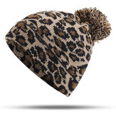 Женские зимние повседневные вязаные помпоны с леопардовым принтом Шапка Beanie Cap