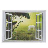 3D草原白馬風景偽窓pvcデカールウォールステッカーmuarlホームルームの装飾
