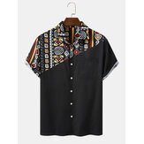 Original 
            Mens Ethnic Asymmetric Print Buttons Short Sleeve Shirts