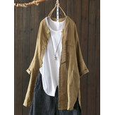 Blusa vintage asimmetrica in cotone con bottoni e maniche lunghe per donne S-5XL