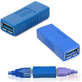 Blue USB 3.0 Type A Female to Female Connector Adapter Coupler Changer 2 Head