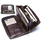 Men Genuine Leather Multifunction Purse Pen Holder Phone Holder Zipper Pocket Large Capacity Business Wallet