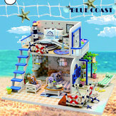 منزل دمية خشبي DIY منصة البحر الأزرق الصغيرة للأثاث الرسالة الموسيقية الهدية الديكور