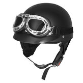 Retroマットブラックオートバイハーフフェイスヘルメットバイカースクーター サンバイザーUVゴーグルCafe Racer付き
