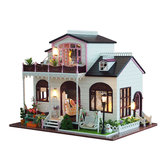 Diy bowness town em miniatura de madeira Boneca mobília da casa modelo LED luz toys presente