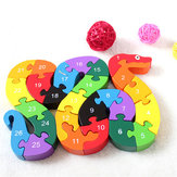 Kinder Kind Houten Blok Speelgoed Alfabet Aantal Bouwen Jigsaw Puzzle Snake Shape