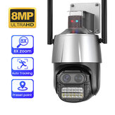 4MP + 4MP Dual-lencsés 8MP Biztonsági IP Kamera vezeték nélküli Binocular 8X Zoom Kamera Automatikus Követés Emberi Felismerés Színes Éjjellátó IR Képesség Kétirányú Audio Alkalmazás távoli megfigyelése