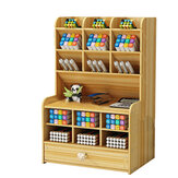 Porta-lápis de madeira e caixa de armazenamento para mesa de escritório, organizador de materiais de escritório doméstico com gaveta