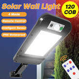 Solar Powered LED Wall Light Motion Sensor Lâmpada de rua residencial ao ar livre com 120 COB com Controle Remoto