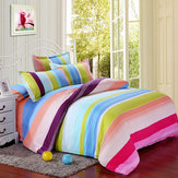 Conjunto de ropa de cama reactiva de rayas de poliéster colorido individual, queen y king, con sábana bajera, funda nórdica y funda de almohada