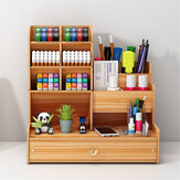 Organizador de escritorio de madera con cajón para lapiceros y portalápices inclinable para almacenamiento de suministros de oficina en el hogar