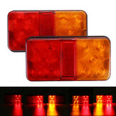 2 stuks 10 LED achterstopindicator-achterlichten rood+amber voor aanhangwagen vrachtwagen vrachtauto caravan bus 12-80V