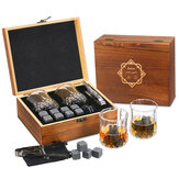 Whisky stonest set Baban Újrafelhasználható jégkockák 8 jégkocka 2 whiszki pohár Rozsdamentes acél csipeszekkel, flanel táskával, Fa ajándék A legjobb ajándék férfiaknak