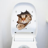 Honana BD-548 3D Broken Wall Cat Doggie Animal Naklejka ścienna Toliet Seat Naklejka Naklejka dekoracyjna do łazienki