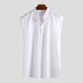Men Solid Color Sleeveless Stand Collar Loose Tank Tops