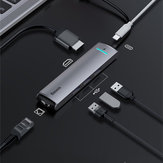 Baseus 6 em 1 Adaptador de hub USB-C Type-C com 3 portas USB 3.0 / Type-C Porta de carregamento PD / 4K HD Interface de exibição / Gigabit RJ45 Porta de rede para Type-C Smart Phone Laptop MacBook