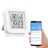 Tuya WIFI مستشعر ذكي للحرارة والرطوبة ، عرض رقمي للساعة ، تحكم عن بعد ، مقياس حرارة يدعم Alexa Google Assistant