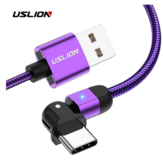 USLION 3A USB Type C Kabel danych Obrót o 180 ° Wskaźnik LED Szybkie ładowanie dla Huawei P30 P40 Pro Mi10 OnePlus 8Pro