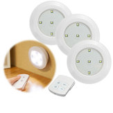 3 darab vezeték nélküli távirányítós LED éjjeli lámpa elemmel működő szekrénybe és szekrénybe ragasztható