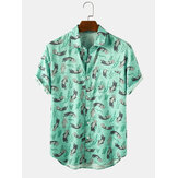 Cartoon Seal Seaweed Print Patch Pocket Short Sleeve Casual Shirts